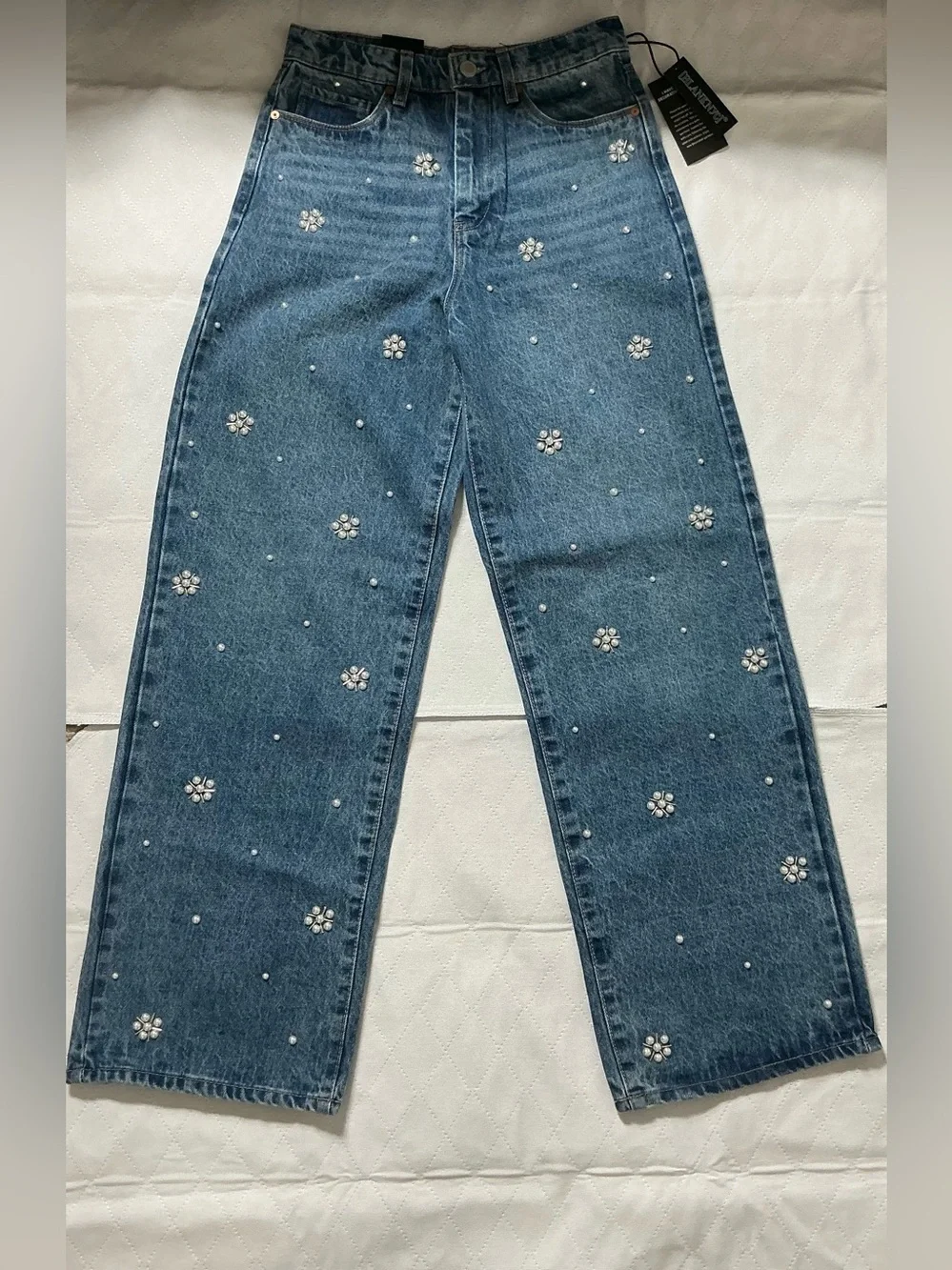 NWT BLANKNYC The Franklin Pearl Embellished Ribcage Wide Leg Jeans 27